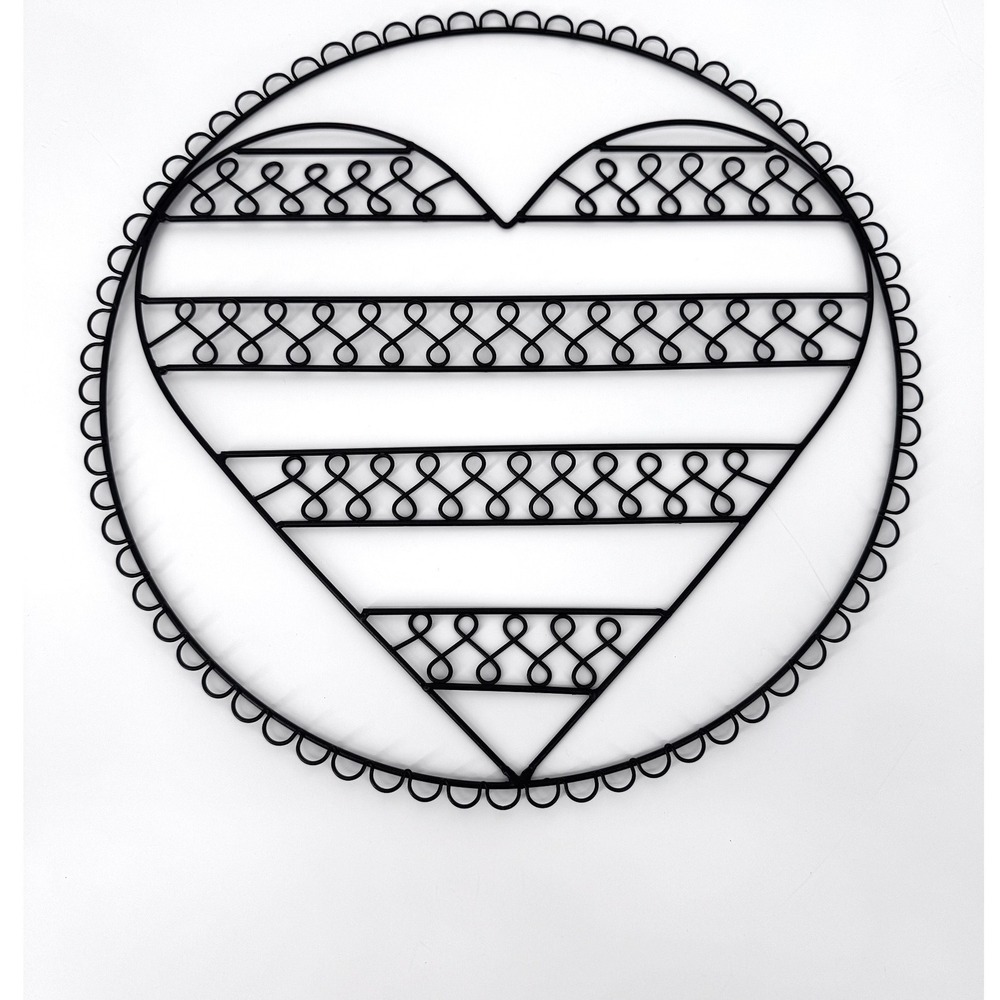 Pottery Barn Heart Shaped Wire Wall Art Black Metal Scrolled Circle Decor 15in